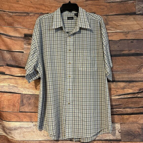 Van Heusen XL Checked Plaid Short Sleeve Button Up Shirt Collared Pocket Preppy - Picture 1 of 6